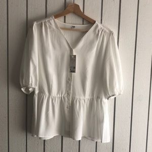 Uniqlo White V neck blouse